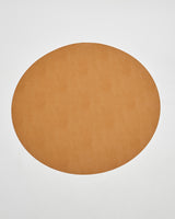 Tapis de cuir végan rond côté tan.